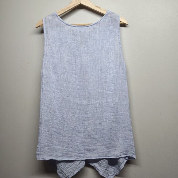 J. Jill Pure Jill Linen Top Women Size M Blue Sleeveless Sheer Breathable Casual - Picture 4 of 8